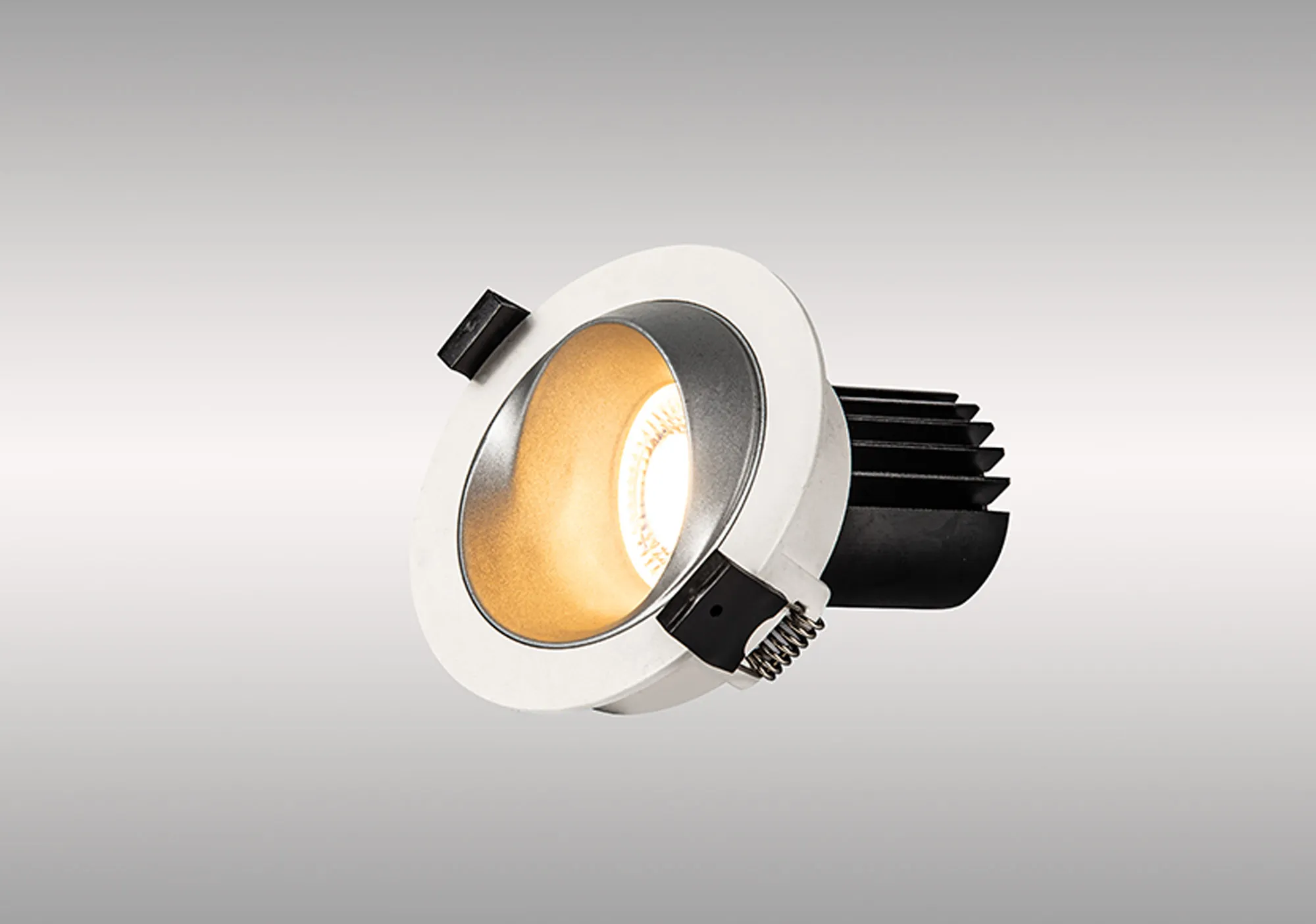 DM202452  Bonia 12 Powered by Tridonic 12W 1200lm 3000K 36° LED Engine,350mA White/Silver 27° Angled Round Downlight , DRIVER NOT INC. 5yrs Warranty